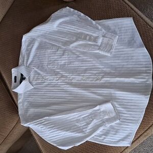 Oxford Men's Non Iron White Striped Dress Long Sleeve Shirt Size : 17/34-35